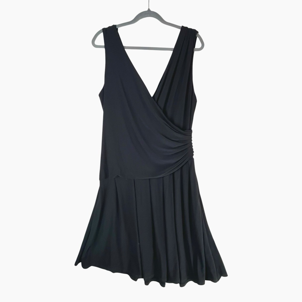 Vintage 90s Essentials by ABS‎ Black Dress Sleeveless Draping Ruched Waist Sz 16